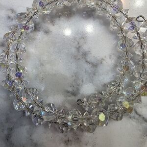 vintage aurora borealis crystal memory wire wrap bracelet